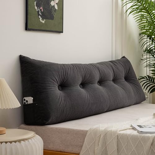 Headboard Pillow Twin XL Dorm ,Headboard Wedge Cushions for College Bed | Grey Black Backrest Positioning Support Pillow For Daybed Couch 39*4.7*15.7in - color: Grey Black, size: Twin：39in*4.7in*15.7in