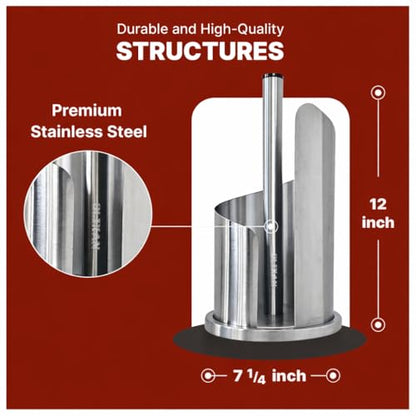 Stainless Steel Paper Towel Holder Countertop, Modern Covered Design, Weighted Base for Stability, Freestanding Easy One-Handed Operation for Kitchen & Bathroom (Brushed Silver) - color: Brushed Silver