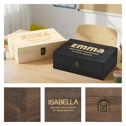 Personalized Name & Grade Wooden Keepsake Box – Custom Engraved Memory Box with Student Name and Class Year, Graduation & School Milestone Gift Storage Chest - style: 18. Kids School Memory Box