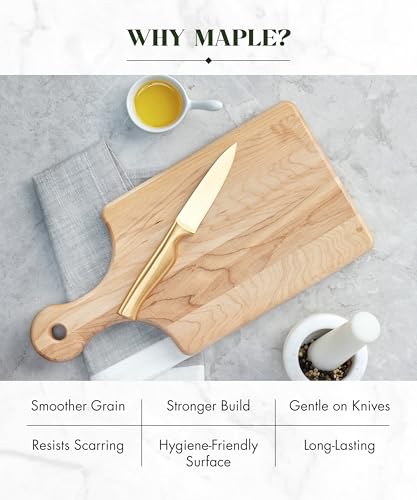 Labell Canadian Maple Wood Cutting Board with Handle, 7 x 14 x 0.75 in | Small, Multi-Purpose Charcuterie Board, Flat Paddle, for Meat, Cheese, Veggies - size: Small (7" x 14")