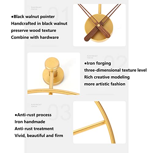 Large Wall Clock Modern Nordic Wall Clock Stylish Simplistic Luxury Metal Design Silent Quartz Mechanism for Home Dining Room School Office Hotels Living Room Bedroom,Gold