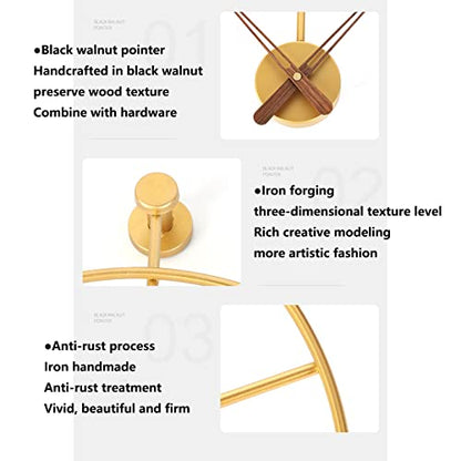 Large Wall Clock Modern Nordic Wall Clock Stylish Simplistic Luxury Metal Design Silent Quartz Mechanism for Home Dining Room School Office Hotels Living Room Bedroom,Gold