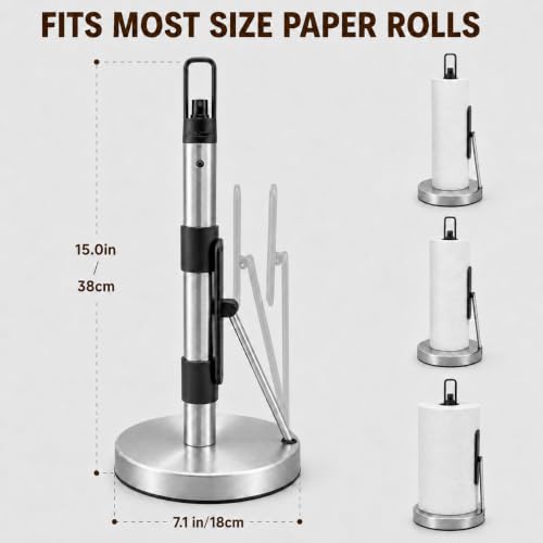 Paper Towel Holder with Spray Pump, All-in-One Countertop Paper Towel Stand with Refillable Bottle, One-Handed Tear Kitchen Roll Holder, Weighted Base, Brushed Stainless Steel(Nickel) - color: Nickel
