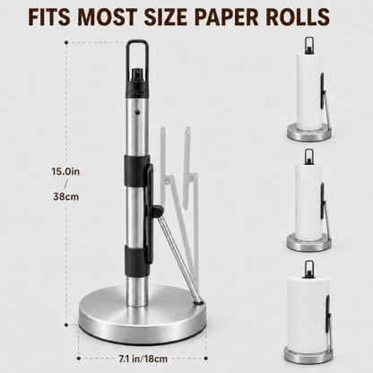 Paper Towel Holder with Spray Pump, All-in-One Countertop Paper Towel Stand with Refillable Bottle, One-Handed Tear Kitchen Roll Holder, Weighted Base, Brushed Stainless Steel(Nickel) - color: Nickel