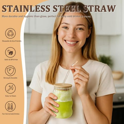 6 Packs Cute Glass Tumbler with Lid and Straw 16 oz Cute Ice Coffee Cup Set Bulk Vasos de Vidrio Con Tazas Para Cafe Cocina Accesorios Home Bar Accessories New Home House Warming Gift Kitchen Stuff - color: Cloud stripe-6 Pcs