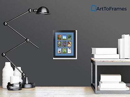 ArtToFrames Collage Photo Frame Double Mat with 9-2x3 Openings with Satin Black Frame and Liberty Blue mat. - color: Liberty Blue, size: 9 - 2x3