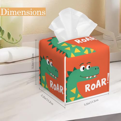 Leather Tissue Box Holder Cartoon Dinosaurs Tissue Box Cover Square Waterproof Holder Organizer Modern Napkin Holder for Bedroom Dresser Night Stand Office Desk - color: Cartoon Dinosaurs