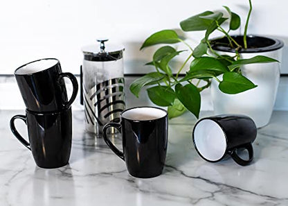 Elanze Designs Color Pop White Black Exterior 16 ounce Glossy Ceramic Mugs Matching Set of 4 - color: White