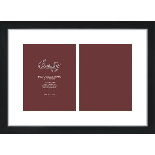 Craig Frames 14x20 Picture Frame, Black Contemporary Style, 1 Inch Wood Composite Moulding, Smooth Wrap Finish, Clear Acrylic Front, White Collage Mat with 2 Openings for 8x10 Photos, Wall Display - color: 2 8x10 Openings - 2" Border
