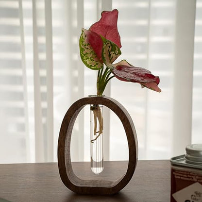 Modern Wooden Glass Test Tube Vase - Desk Plant Decor, Suitable for Home and Office Use - size: Large Single Tube