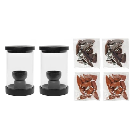 HOSLEY 2-Pack Black Wood & Glass Backflow Incense Burner Kit Includes 25 Incense Cones | Elegant Aromatherapy Set for Home, Office, Meditation & Relaxation - color: Black2