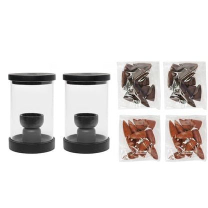 HOSLEY 2-Pack Black Wood & Glass Backflow Incense Burner Kit Includes 25 Incense Cones | Elegant Aromatherapy Set for Home, Office, Meditation & Relaxation - color: Black2