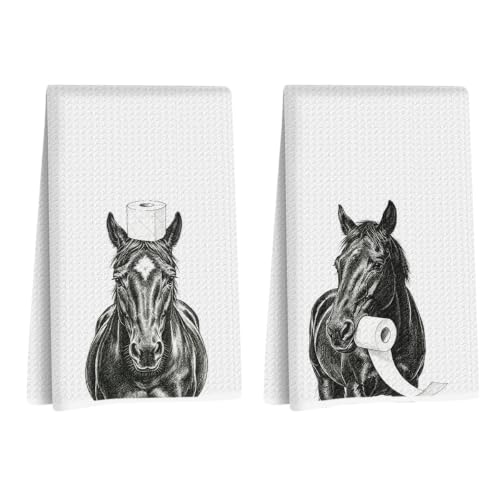 Horse Hand Towels for Bathroom Decor Set of 2, Funny Horse Gifts for Women | Funny Horses Toilet Paper Waffle Weave Kitchen Towels, Rustic Western Farmhouse Decorative Hand Towel for Bathroom 14x24 Inch - color: Horse Toilet Paper