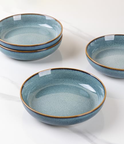 GBhome 8.75'' Large Ceramic Pasta Bowls, 38oz Stoneware Pasta Serving Bowls Set of 4 for Kitchen, Wide Bowls for Fruit,Pasta,Salad,Oatmeal,Meal, Microwave Safe, Reactive Glaze-Space Blue - color: Space Blue