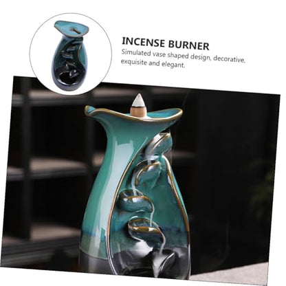 Happyyami Backflow Incense Burner Ceramic Censer Holder Decorative Home Aromatherapy Incense Holder for Meditation and Living Room Desktop Ornament