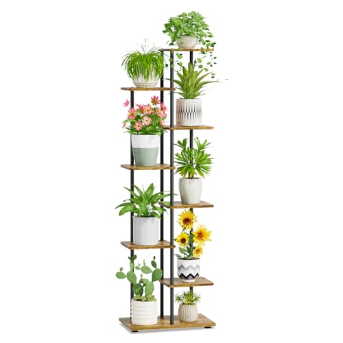 iDavosic.ly Plant Stand Indoor, 58 In Tall 7 Tier Corner Shelf, Black Brown | Tiered Multiple Flower Holder, Orchid Display Rack for Patio Porch Balcony Outdoor, High Large Narrow Space Saving - color: Rustic Brown, size: 7 Tier