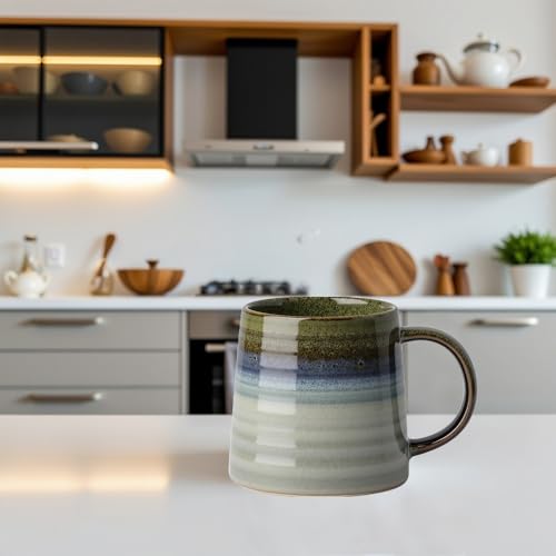 Ceramic Coffee Mugs, 16oz Large Pottery Tea Cup Mug with Handle, Wide Bottom, Transmutation Glaze Craft, Dishwasher & Microwave Safe for Home and Office (Green) - color: Green