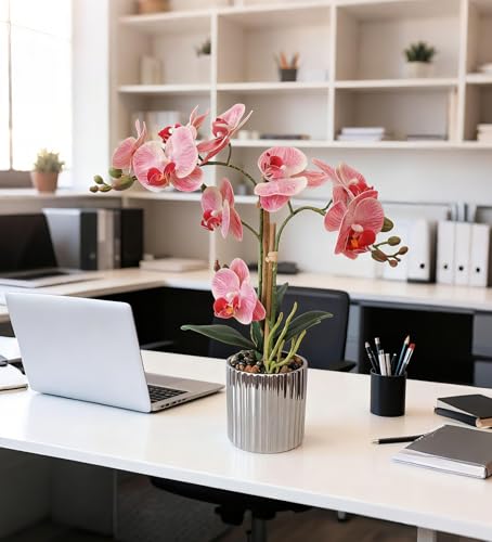 Fake Orchid Plant Artificial Flowers Pink Orchids in Ceramic Vase Faux Real Touch Flowers for Decorations Table Centerpiece Arrangements Fake Flowers that Look Real Home Decor