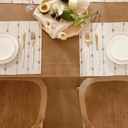 Boho Placemats 13 x 19 Set of 6 for Dining Table Decor Khaki Beige | Durable Fabric,Woven Cloth Place Mats for Farmhouse Rustic Kitche Home Decor,Cotton Placemats,Table mats - size: Set of 6