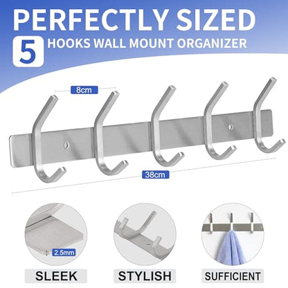GlazieVault Coat Rack Wall Mount - Stainless Steel (2 Pack) - Heavy Duty Hooks for Hat, Towel, Robes, Jacket, Clothes - Bathroom, Entryway Hanger - style: Silver J