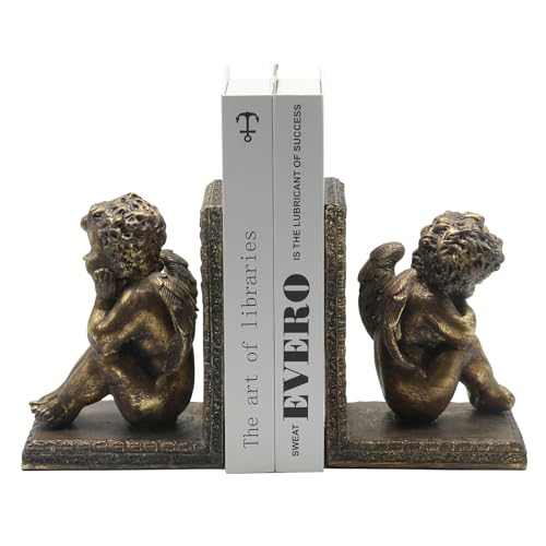 Lukitas Angel Book Ends, Heavy Duty Decorative Bookends, Gold, Resin 7'' | Elegant Home Office Desk Decor, Luxurious Ornamental Book Stopper - color: Angel