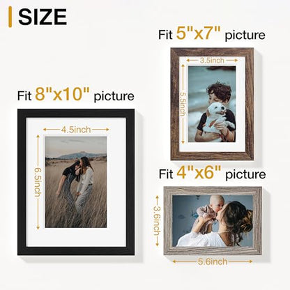 Vittanly 12 Pack Gallery Wall Frame Set, Black, Brown, Dark Grey | Gallery Wall Frame Set: 4pcs 8x10, 4pcs 5x7 & 4pcs 4x6 Photos for Wall & Table, Picture Frames made of Engineered Wood - color: Black & Brown & Dark Grey