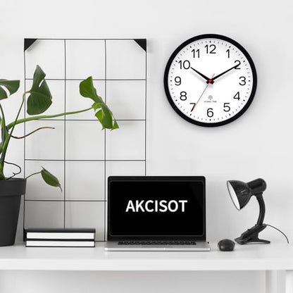 AKCISOT 10 Inch Wall Clock, Silent Battery Operated Analog Clock, Black | Atomic | Classroom | Kitchen | Office | Easy to Read Numbers | Garage - color: Atomic_black, size: 10 Inch