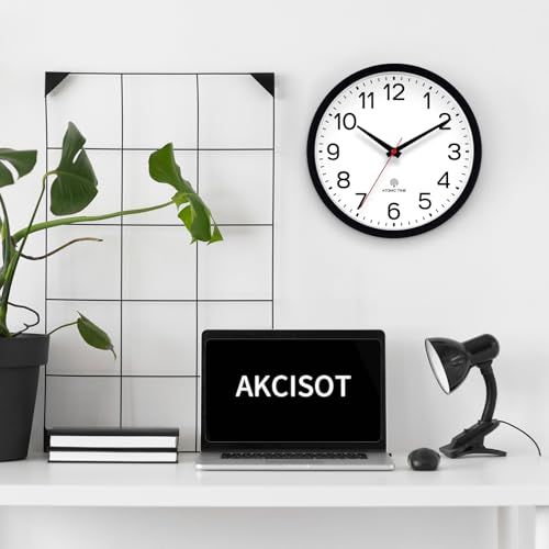 AKCISOT 12 Inch Wall Clock, Silent Battery Operated Analog Clock, Black | Atomic | Office | Kitchen | Living Room | Classroom | Easy-to-read Numbers - color: Atomic_black, size: 12 Inch