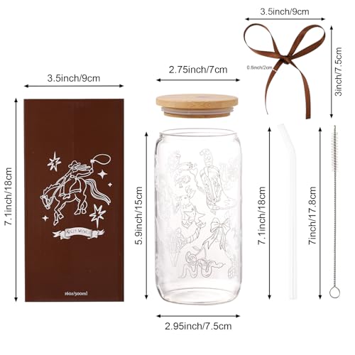 Western Gifts for Women, Cute Glass Cup for Western Cowgirl Stuff | Iced Coffee Tumbler Glass Cup with Lid Straw for Country Girl Gift Thanksgiving Christmas Birthday Mothers Day Friend 16oz - style: Western