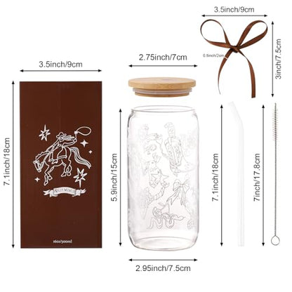 Western Gifts for Women, Cute Glass Cup for Western Cowgirl Stuff | Iced Coffee Tumbler Glass Cup with Lid Straw for Country Girl Gift Thanksgiving Christmas Birthday Mothers Day Friend 16oz - style: Western