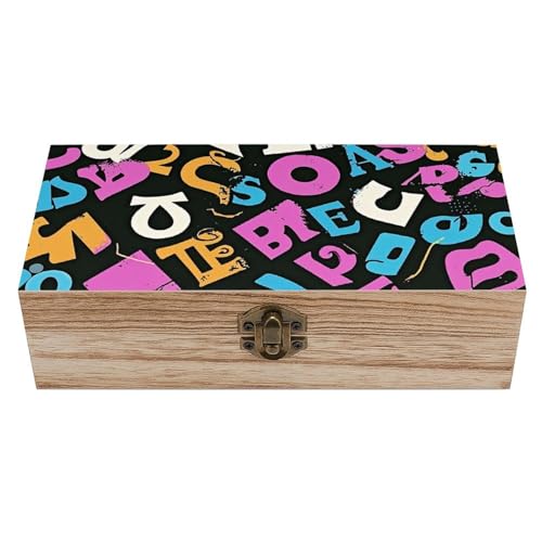 There Is A Letter Pattern Wooden Storage Box Decorative Bins with Hinged Lid And Front Clasp Wood Boxes for Crafts Tea Organizer Chest Vintage Keepsake Boxes for Home Decoration