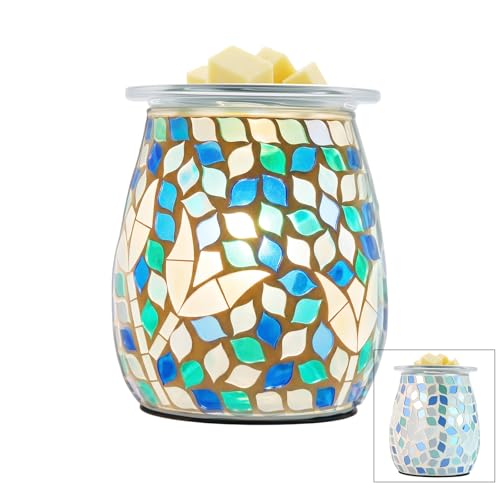 Electric Wax Warmer,Electric Wax Melt Warmer,Blue Green Gradient Mosaic Leaf Pattern for Home Office Gifts & Decor (Blue Green Gradient Mosaic) - color: Blue Green Gradient Mosaic