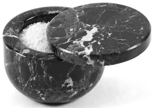 Marble Salt Cellar With Lid 3" Inches Black Salt Holder Salt Container with Magnetic Lock for Kitchen Counter, Salt & Spice Storage, Seasoning Jars for Tabletop Decor - color: Black