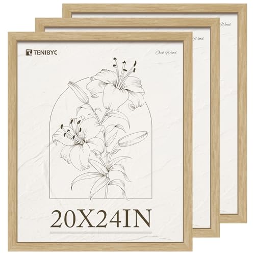 20x24 Picture Frame, Oak Wood, Polished Clear Plexiglass, 3 Pack | Real Oak Wood Grain, Gallery Wall 20x24 Frame, UV Protection, Horizontal or Vertical, Hanging for Home, Birthday, Christmas - color: Oak, size: 20 X 24, style: 3 Pack