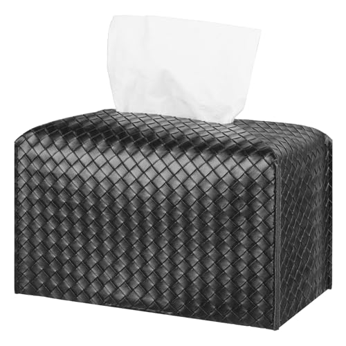 Tissue Box Cover Square Leather Facial Paper Holder, Black | PU Leather，Easy to Fill, Easy Clean, Decorative Cube Tissue Box Holder for Office, Bathroom,Kitchen, Living room, Guest room - color: Black, size: rectangle