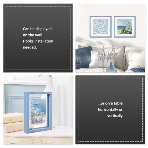MUYE 10x10 Floating Frame Set of 2,Double Real Glass Square Photo Frame,Display Any Size Photo up to 10x10,Wall Mount or Tabletop Standing,Blue - color: Blue, size: 10x10