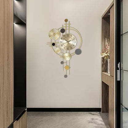 Metal Wall Clock Luxury Decorative Art Clock Modern Silent Wall Clock Battery Powered Round Wall Decor Clocks for Home Living Room Bedroom Kitchen Office Decoration, Gold