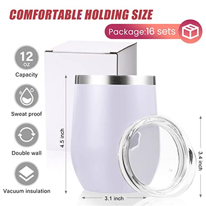 Remagr 16 Pack Stainless Steel Wine Tumblers 12 oz Insulated Vacuum Wine Cup Set Double Wall Stainless Steel Stemless Mug Glasses for Coffee Soda Whiskey Outdoor Travel (White) - color: White