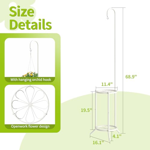 BMOSU Plant Stand with Hooks Indoor Outdoor Corner Tall Plant Stand Heavy-Duty Metal 3-Tier Plant Shelf Holder Rack for Patio Garden Balcony Living Room Bedroom(semicircular White)