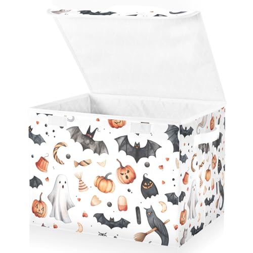 Halloween Baskets Collapsible Storage Bins with Lids, Bats Pumpkins Halloween Storage Boxes Clothes Baskets for Organizing - color: Halloween 2