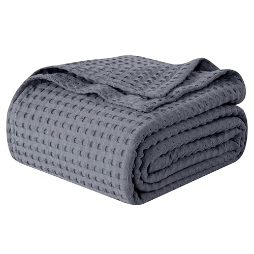 Elegant Comfort Premium 100% Cotton Waffle Blanket - Lightweight Breathable Waffle Weave Bed Blanket - Soft and Warm All Season Blanket for Couch, Sofa and Bed, Full Size 88x88 Inches, Gray - color: Gray, size: Full