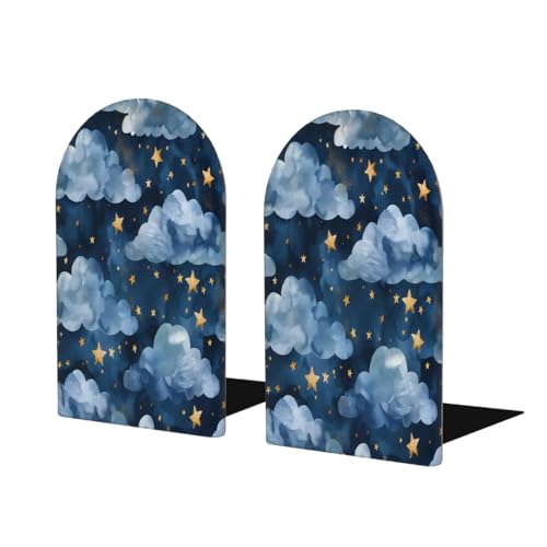 Blue Galaxy Cloud 2Pcs Book Ends for Shelves Non-Skid Wood Bookends Decorative Back to School Books Holders Book Stoppers Bookshelf Accessories for Desk Home Office School Decor (1 Pair) - color: Blue Galaxy Cloud