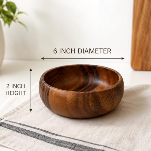 Handcrafted Hawaiian Wood Serving Bowl – Organic Acacia Natural Wooden Salad, Soup, Decor, Fruit & Candy Bowl (Small 2x6 inch) - size: Small