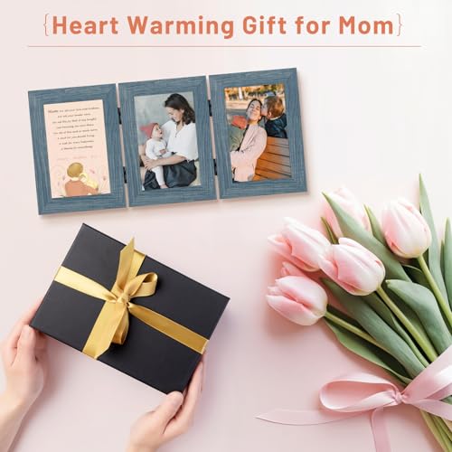 Golden State Art, 4x6 Triple Picture Frame Blue- Real Glass, 1 Pack | Trifold Photo Frame Vertical Display for Desktop - Three Folding Picture Collage - color: Blue, size: 4x6(1 Pack)