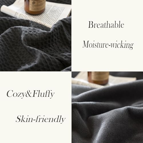 CHUFFED Cotton Waffle Blanket Throw Size - Plush Milk Velvet & Reversible Waffle Weave,Anti-Static 500Gsm Design，Thick Cozy Soft Winter Blanket for Bed, Couch, Sofa - Dark Grey, 50x70 Inches - color: Dark Grey, size: Throw XL