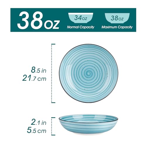 vancasso Bonbon Pasta Bowls Set of 6, 38 Oz Ceramic Salad Bowls, Wide and Shallow Bowls Set, Large Serving Bowls for Kitchen, Blue - color: Blue, size: 38 Oz