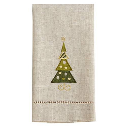 Saro Lifestyle Embroidered and Hemstitched Christmas Tree Guest Towel (Set of 4), Natural, 14"x22" - color: Christmas Tree 2