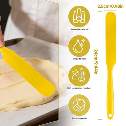 Silicone Jar Spatulas, Cake Cream Spatulas Set, Non-Stick Heat Resistant Mixing Butter Spatulas Baking Scrapers for Jars Blenders Cooking Stirring - color: Yellow, size: 24X2.5X0.5CM