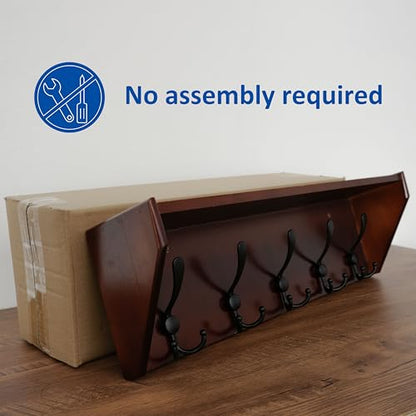 WEBI Coat Rack Wall Mount with Shelf,24" Long Wall Shelf with Hooks Underneath,5 Triple Hooks for Entryway,Hallway,Bedroom,Cherry - color: Cherry, size: 24 Inch