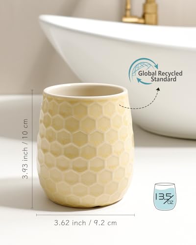 Toothbrush Holder, Tooth Brush Holder for Bathroom - Ceramic Toothbrush Cup Toothbrush Holders Countertop, Ice Cracks Yellow Makeup Brush Holder Pen Holder, 3.62" x 3.62" x 3.93", ANTIS'S HOME - color: Ice Crack Yellow, size: Honeycomb